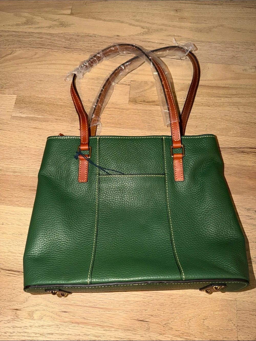 Dooney & Bourke Green Pebbled Leather Tote with Brown Straps